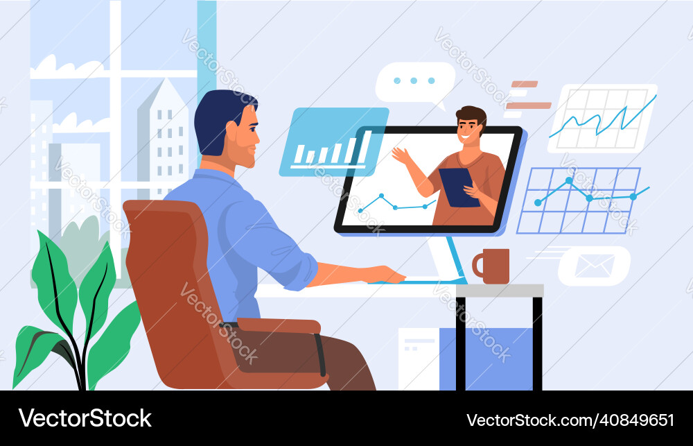 Man Working on Computer - Home Office vector image