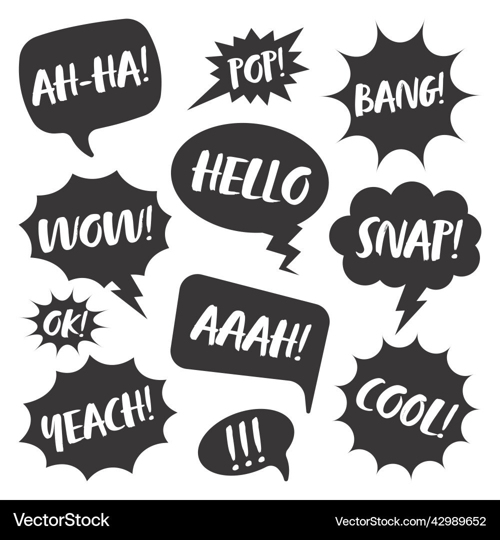 Black comic speech bubbles with handwritten text Vector Image