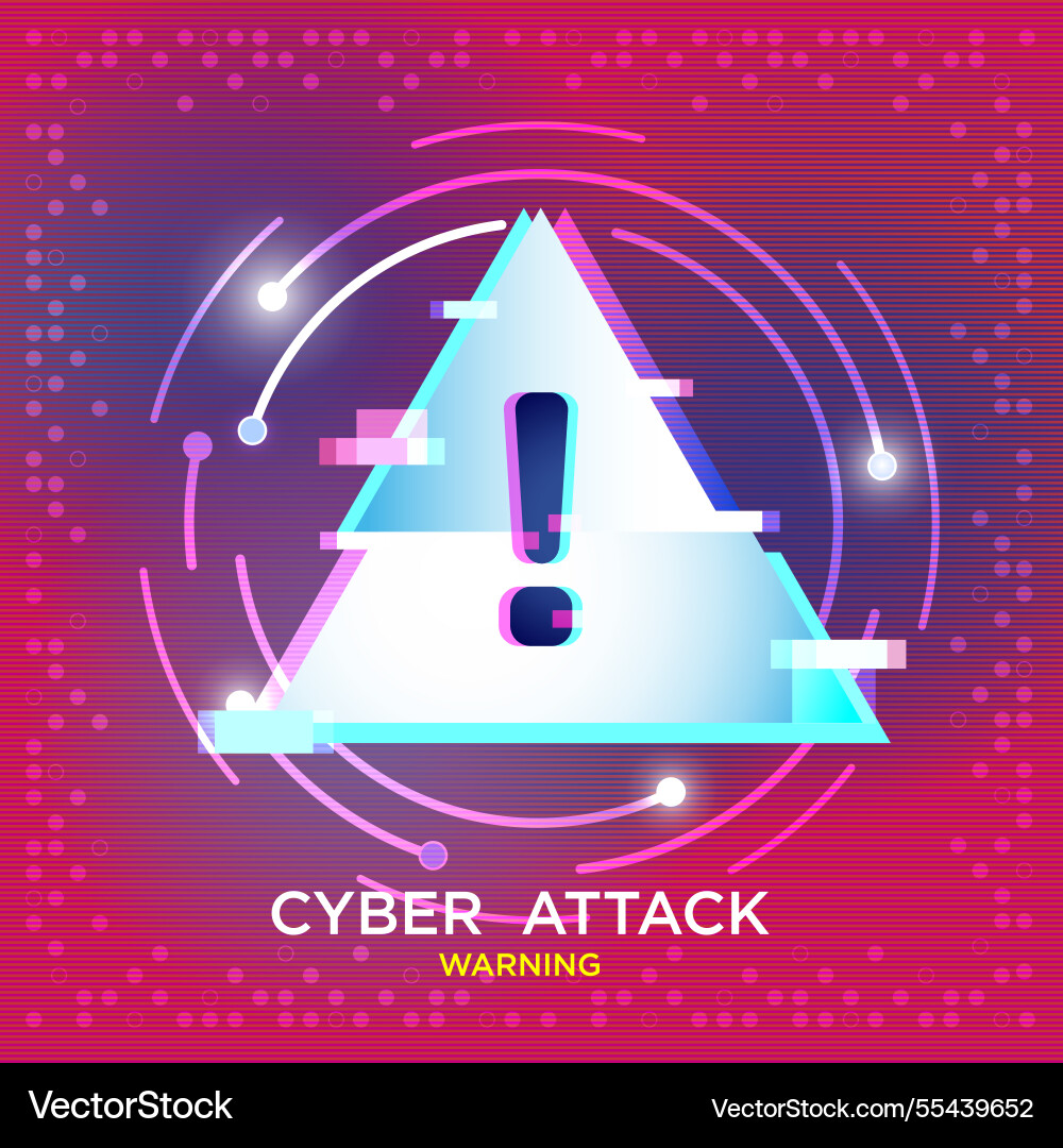 Cyber attack warning with a glowing triangular Cyber attack warning with a glowing triangular vector image