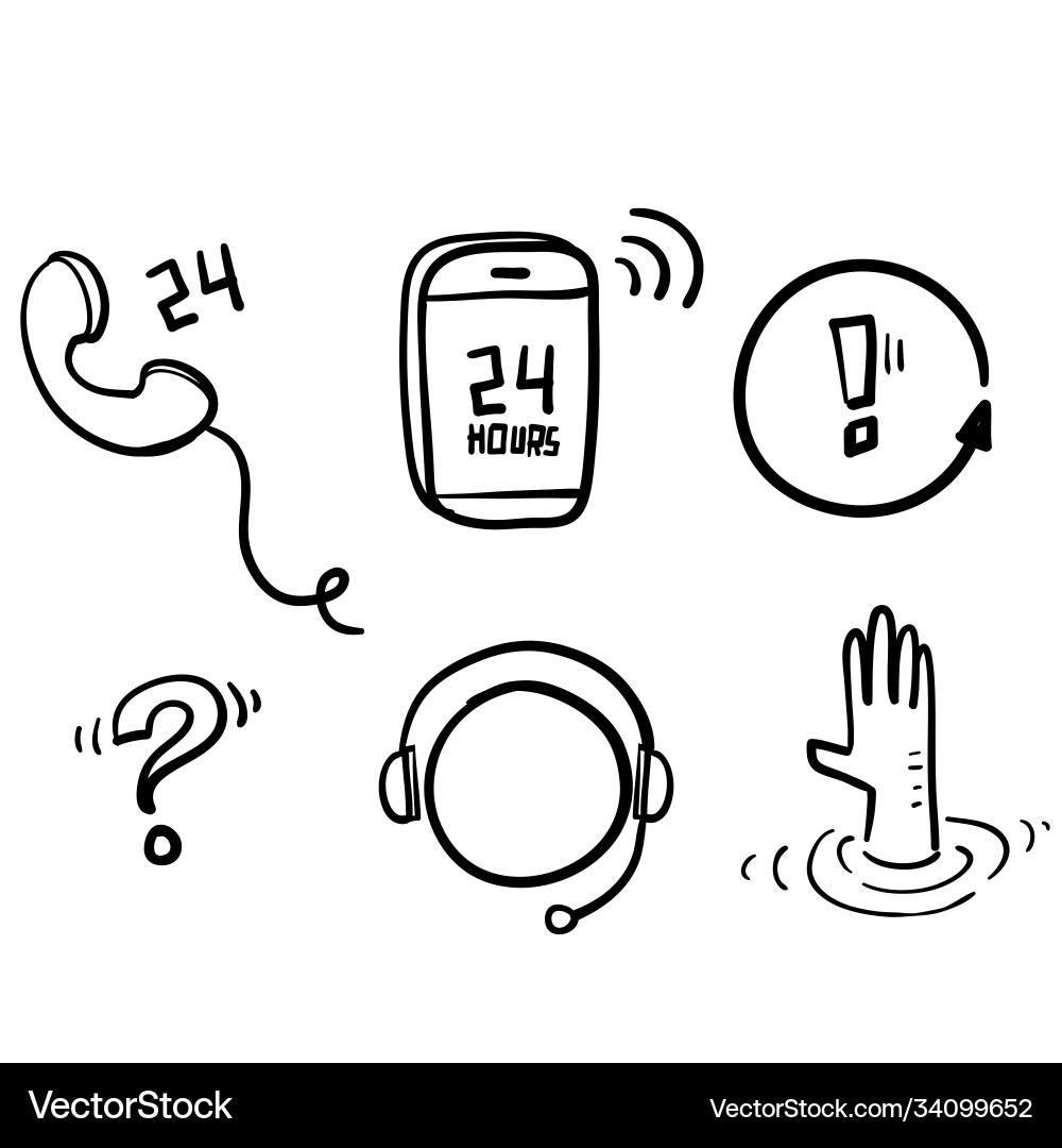 Hand drawn simple set help and support related Hand drawn simple set help and support related vector image
