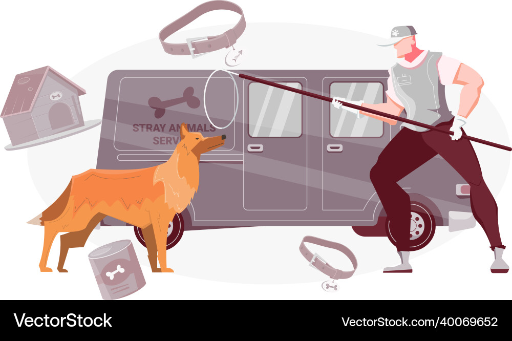 Homeless dog catcher composition vector image