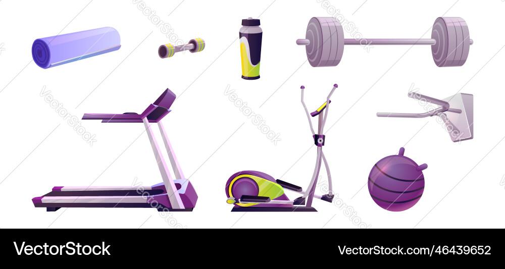 Isolated exercise set for fitness club interior vector image