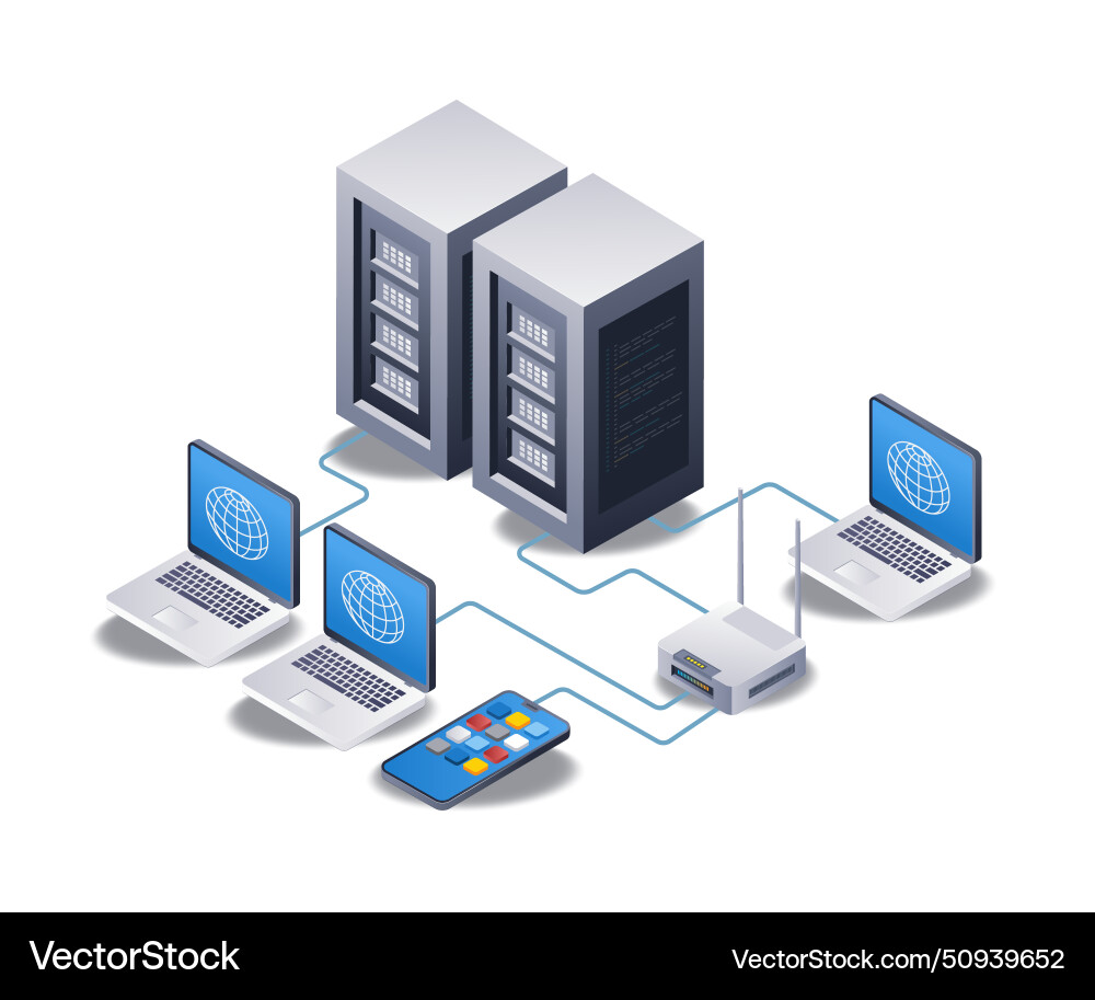 Netzwerk-Router der Internet-Server-Computer verbindet vektorbild