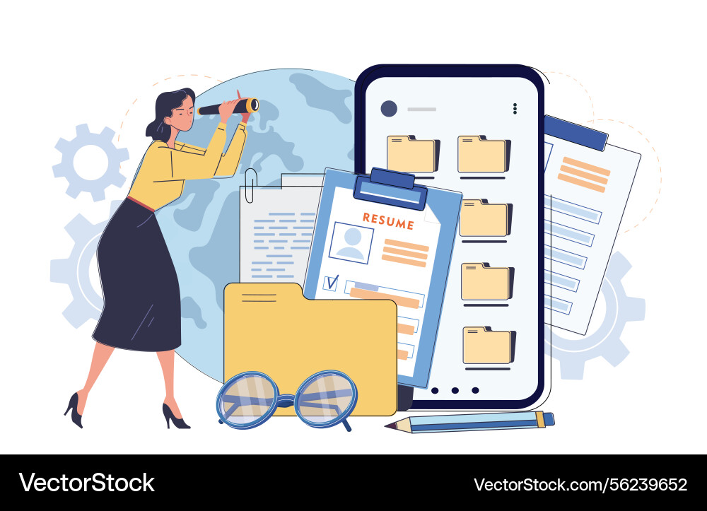 Woman searching for job online concept Vector Image