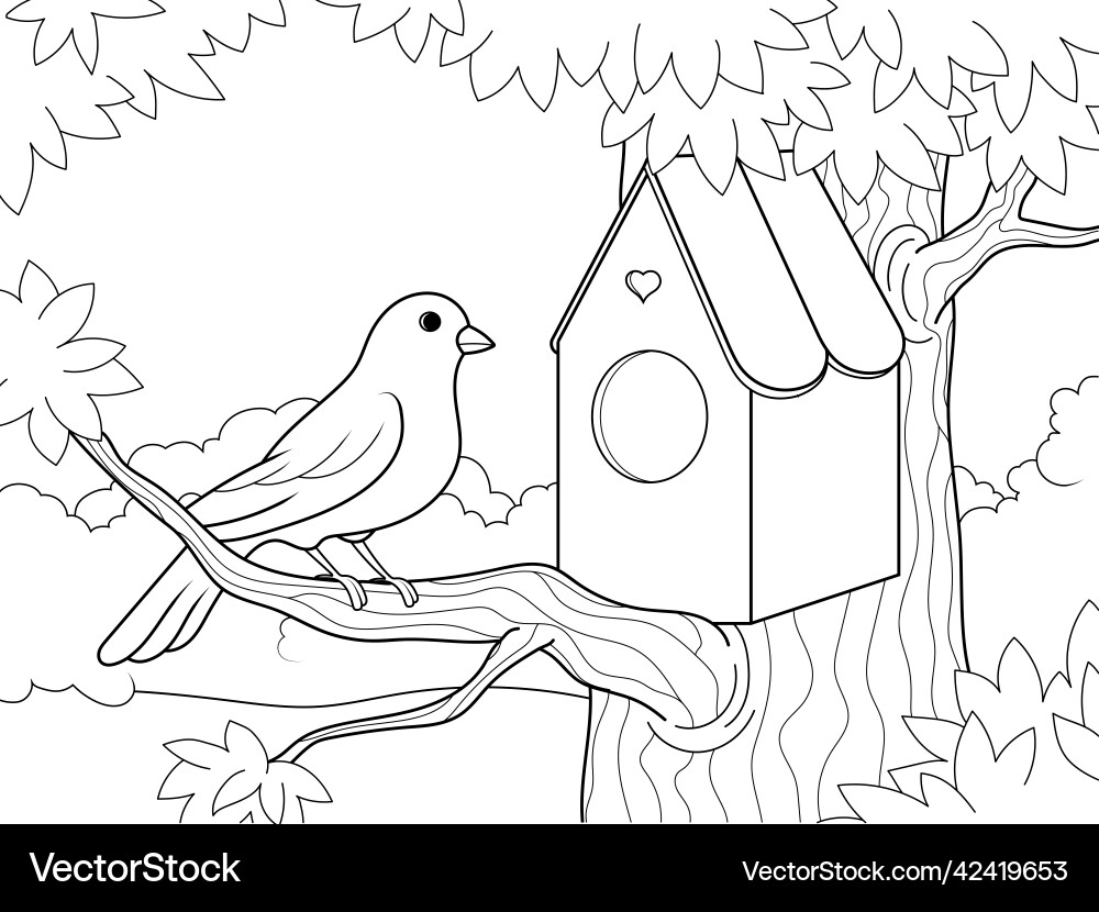 Birdhouse Coloring Page Vector Image