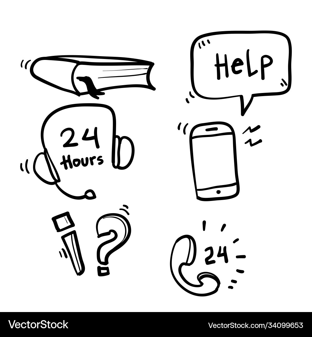 Hand drawn simple set help and support related Hand drawn simple set help and support related vector image
