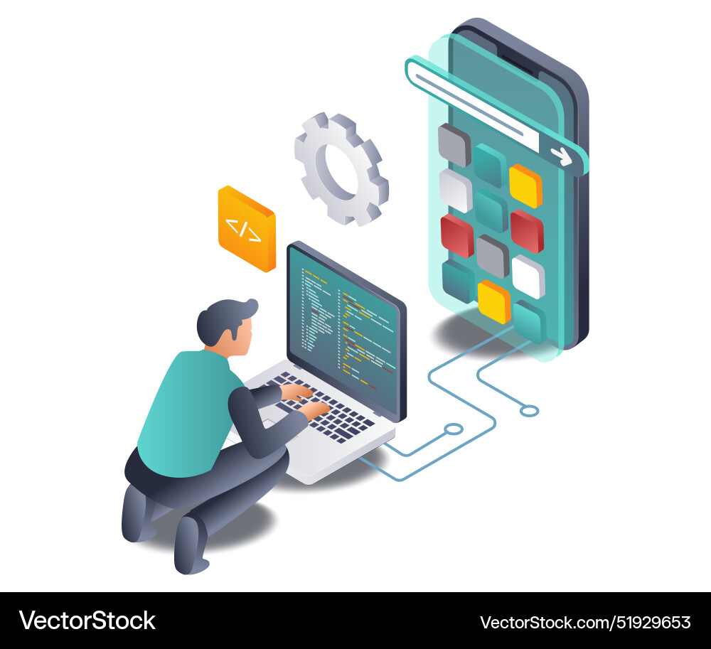 Professional programmers develop smartphone Professional programmers develop smartphone vector image