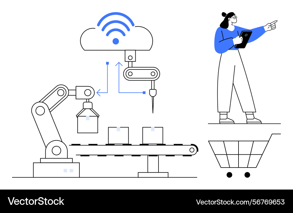 Smart factory automation with robotic arm cloud Smart factory automation with robotic arm cloud vector image