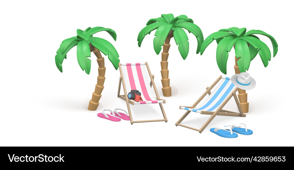 Summer 3d realistic render objects palm trees Summer 3d realistic render objects palm trees vector image
