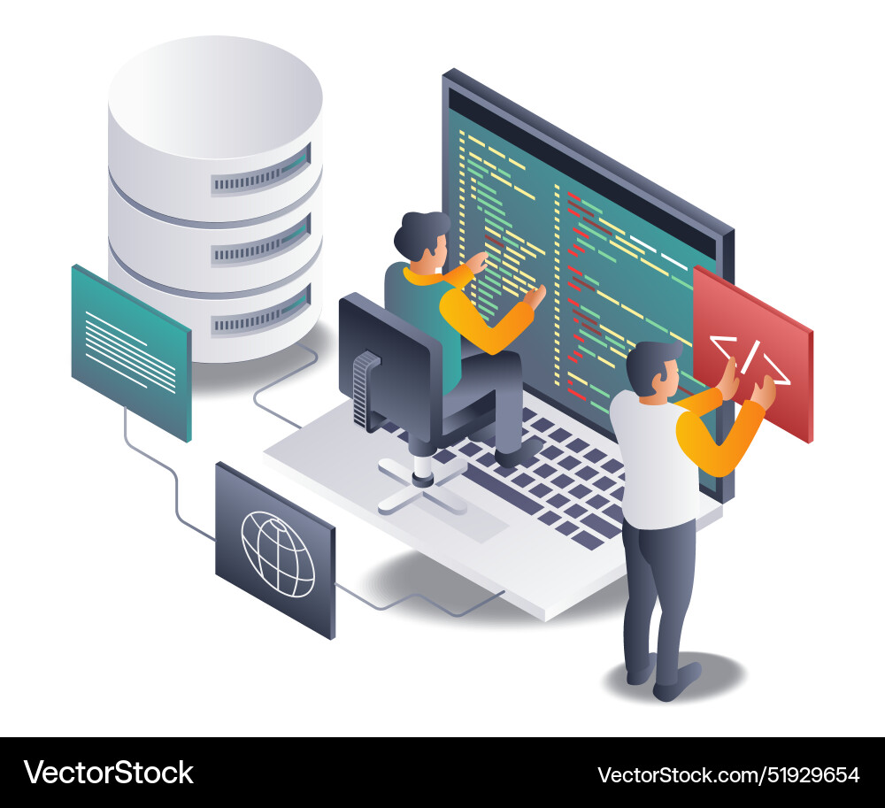 Programmer team developing web hosting Programmer team developing web hosting vector image