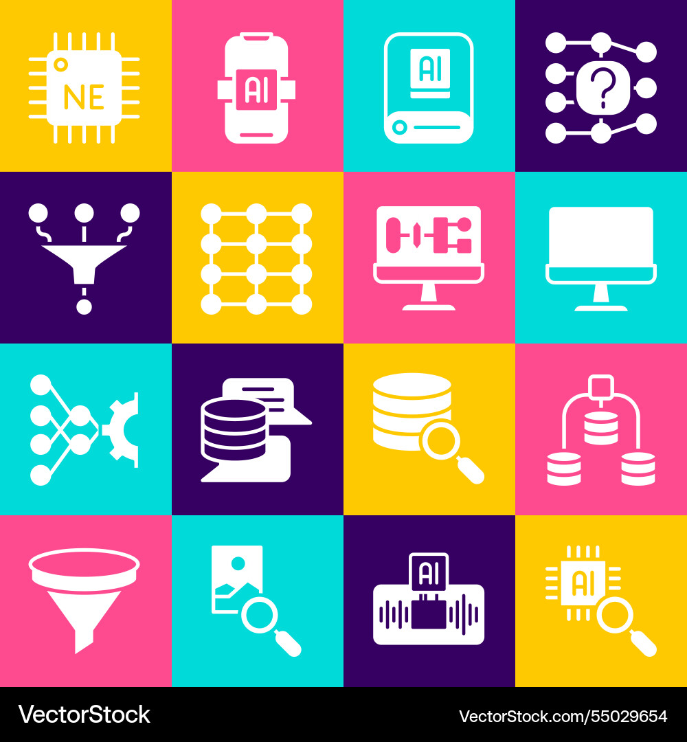 Set processor cpu server data computer monitor Set processor cpu server data computer monitor vector image