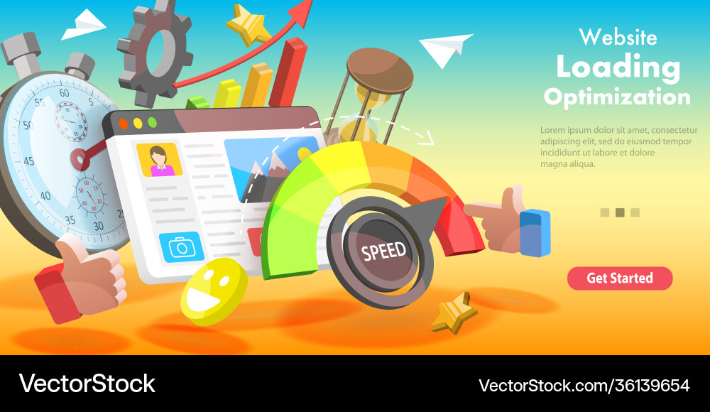 Website Speed Optimization - Isometric vector image
