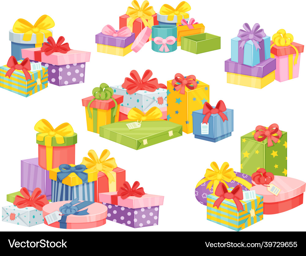 Christmas presents piles birthday gift box stacks Christmas presents piles birthday gift box stacks vector image