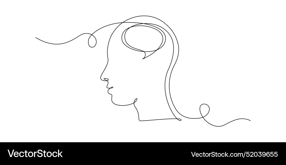 Continuous one line drawing of head with speech Continuous one line drawing of head with speech vector image