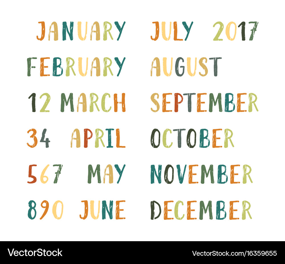 Month names and numbers Vector Image