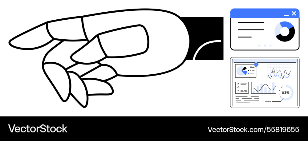 Robotic hand pointing at data dashboards Vector Image
