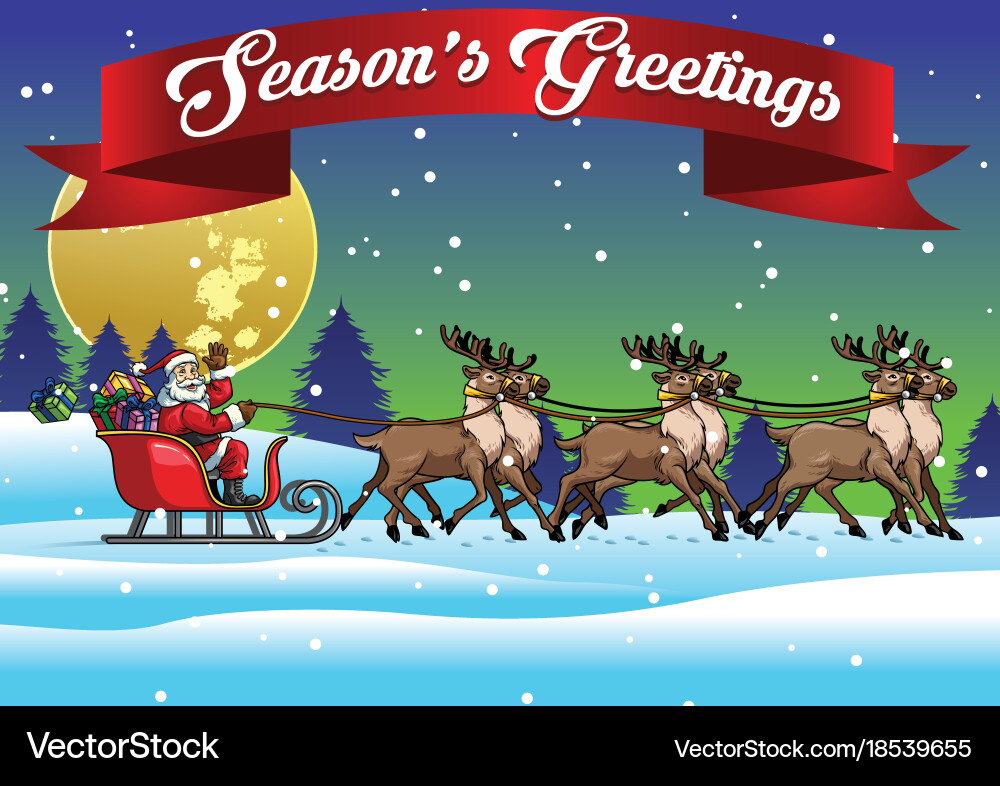Santa Riding Sleigh with Reindeer Vector Image