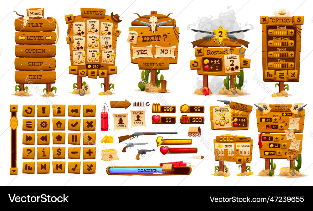 Western Game App UI Elements vector image