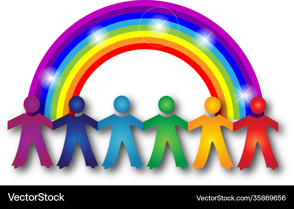 Children teamwork with a rainbow logo image Children teamwork with a rainbow logo image vector image