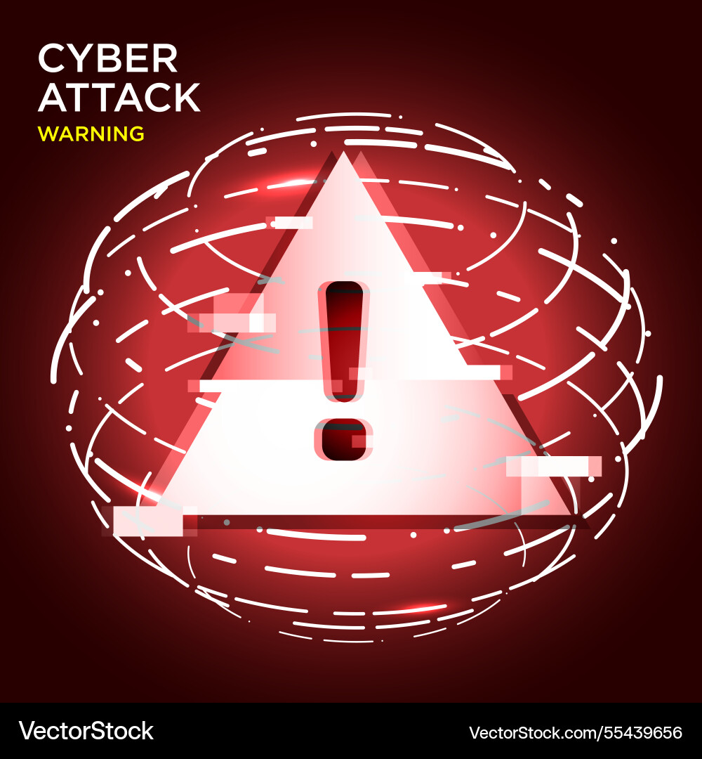 Cyber attack warning with a glowing triangular Cyber attack warning with a glowing triangular vector image