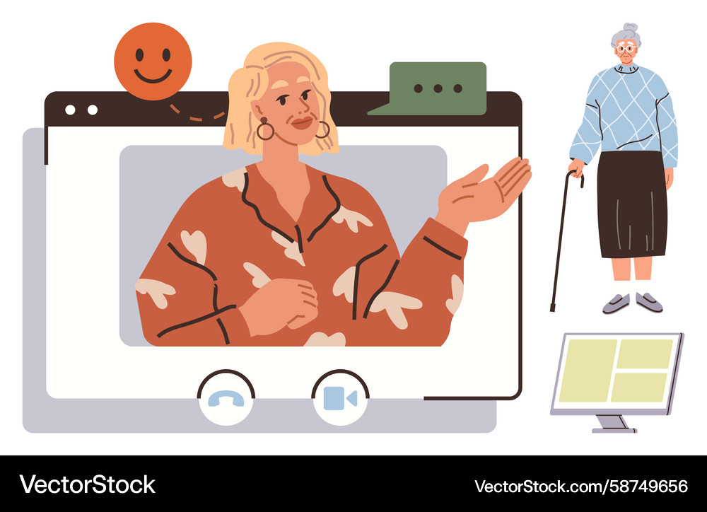 Elderly Person Video Call Connection Vector Image