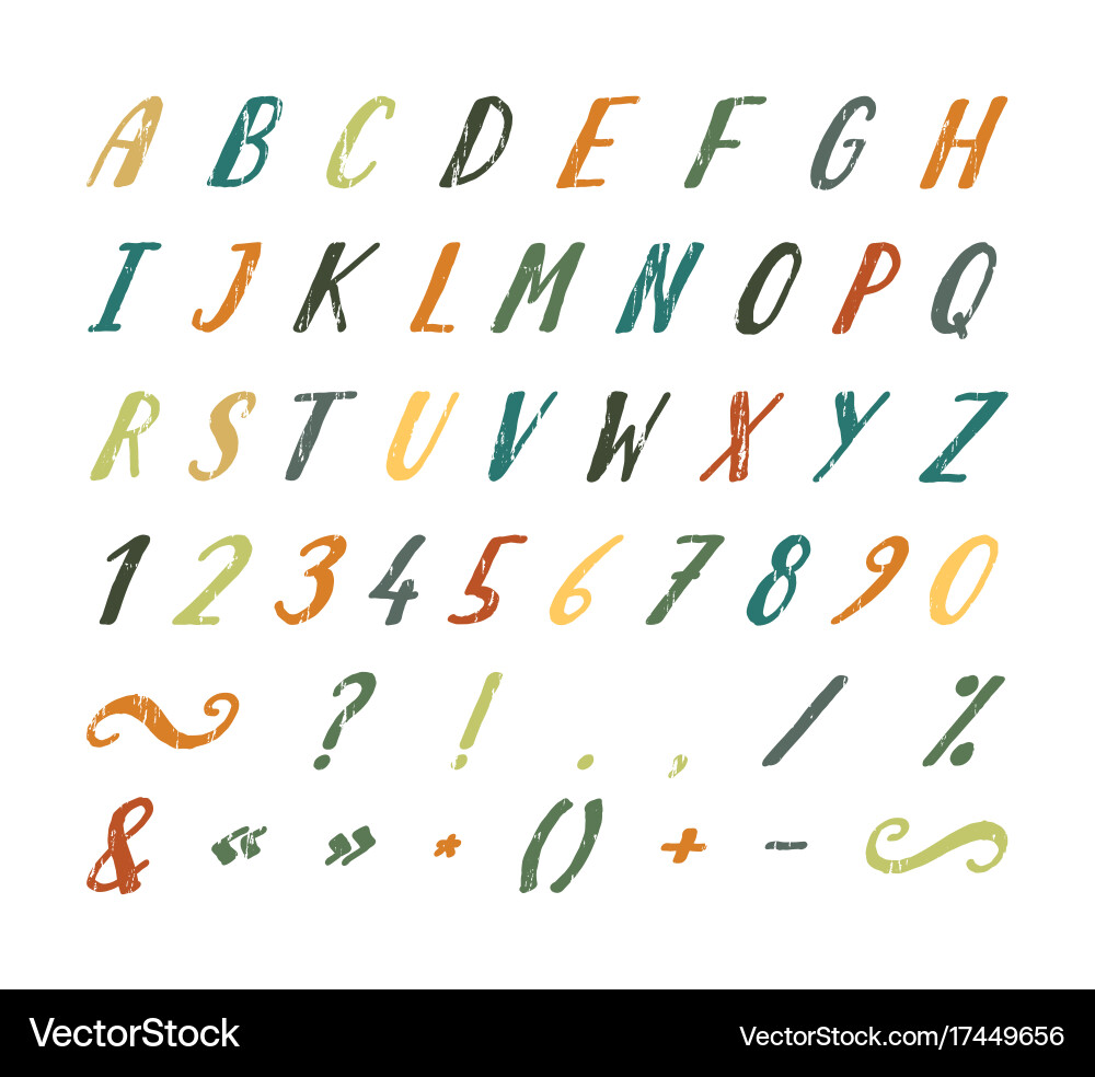 Handwritten font with punctuation marks vector image