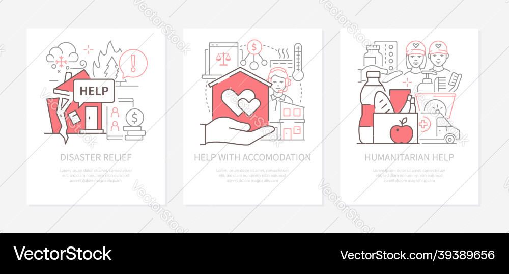 Help and support - three banners in lines design Help and support - three banners in lines design vector image