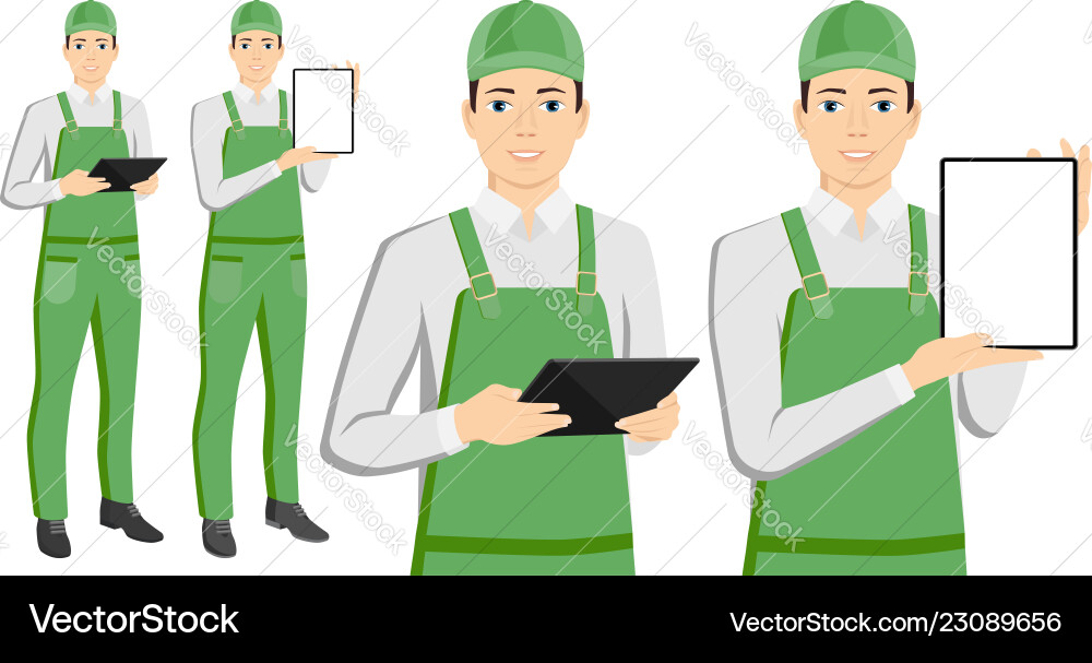 Man in uniform with a tablet computer Man in uniform with a tablet computer vector image