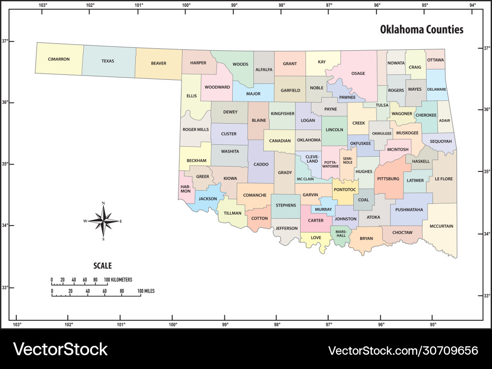 Oklahoma State Map - Counties & Borders Vector Image