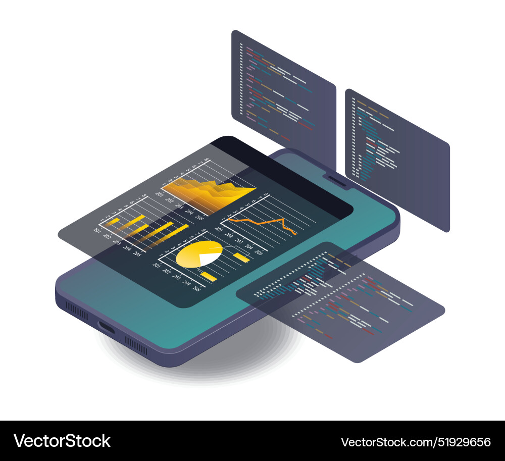 Programming language data analysis in smartphone vector image