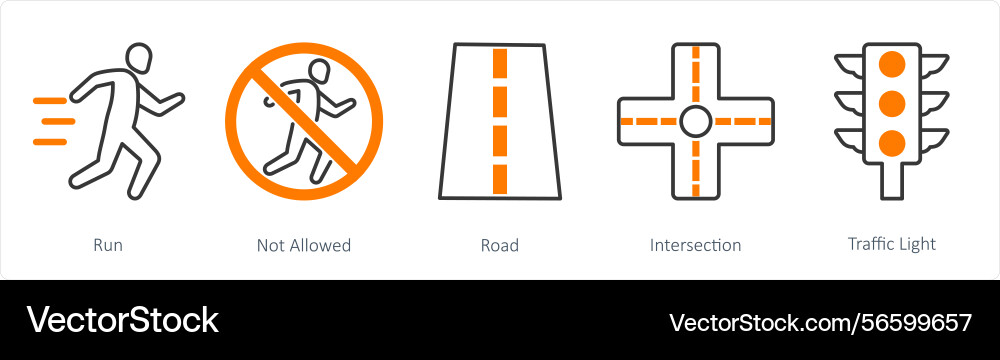 A set of 5 running icons as run not allowed road Vector Image