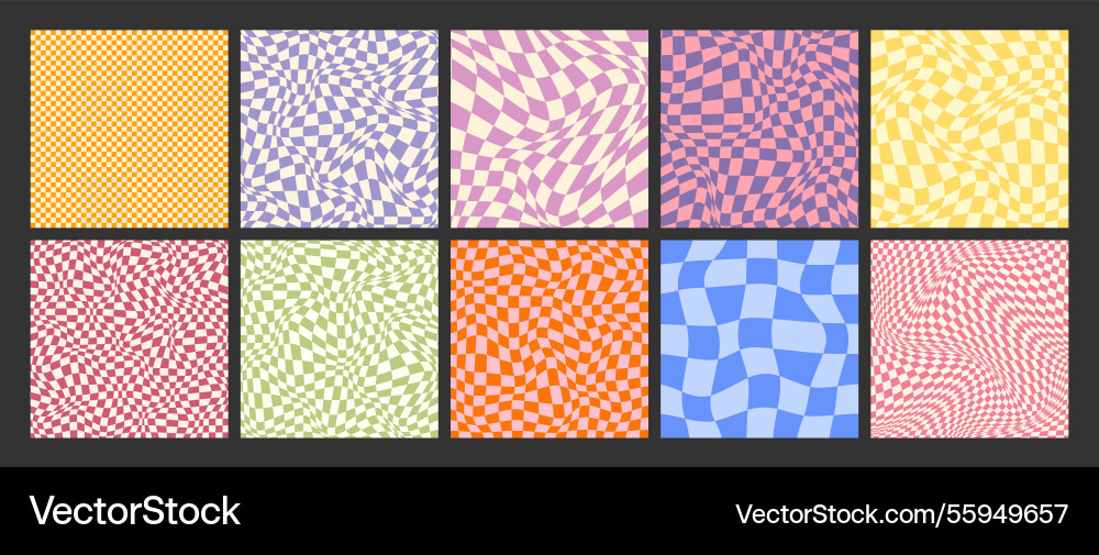 Groovy checkered pattern colorful distorted tiled Vector Image