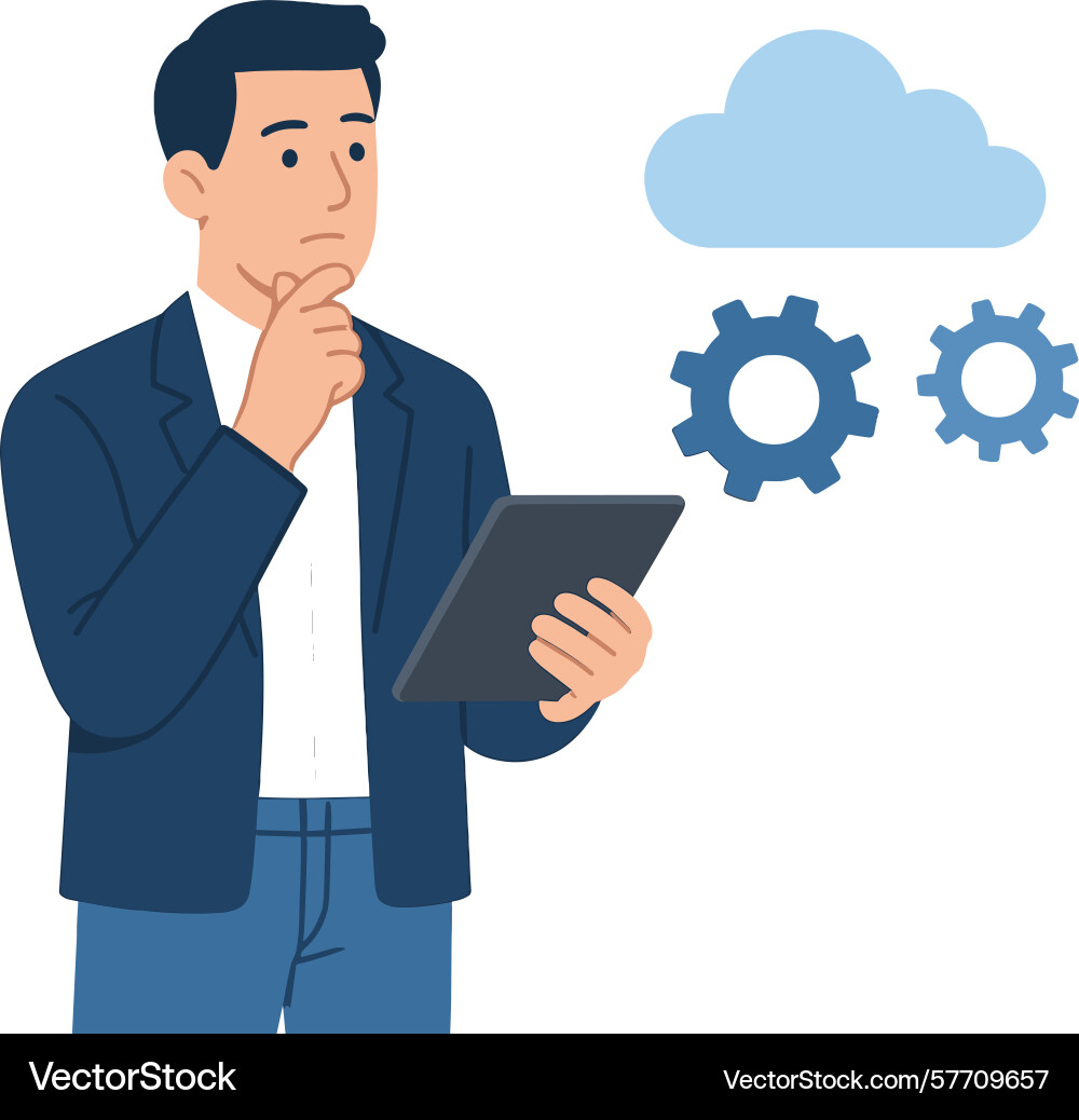 Man analyzing cloud computing data on tablet Man analyzing cloud computing data on tablet vector image