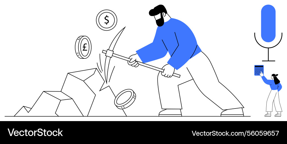 Miner extracting currency symbols from rocks Miner extracting currency symbols from rocks vector image