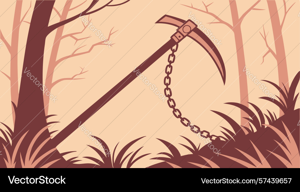Pickaxe with chains in sparse woodland design Vector Image