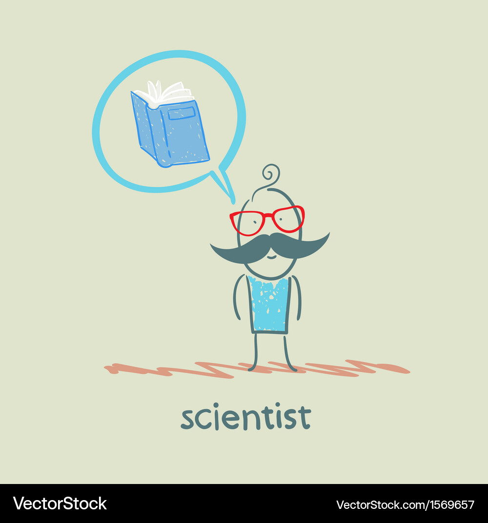 Scientist thinks about the book Vector Image