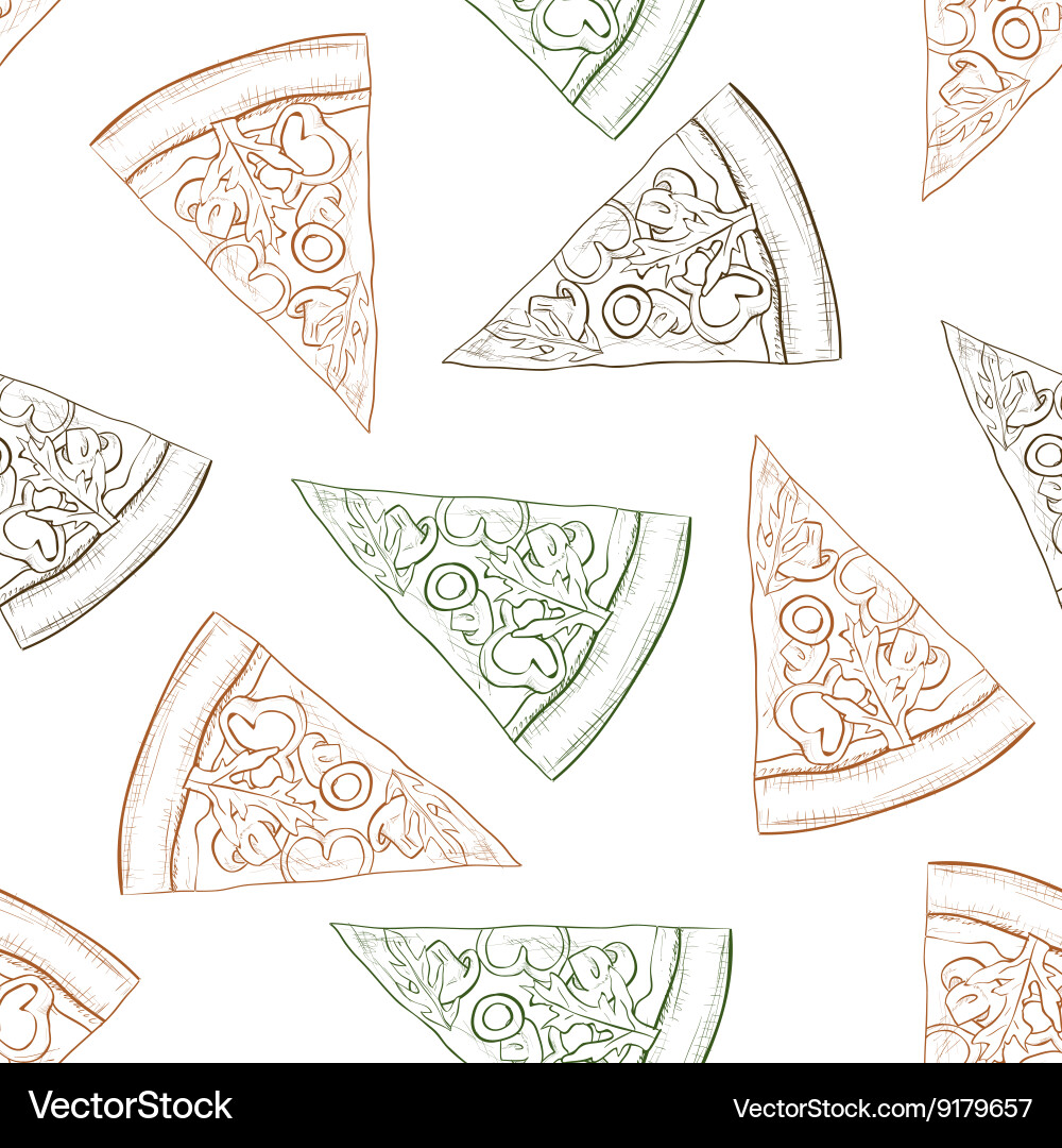 Seamless pattern pizza with mushroom scetch vector image