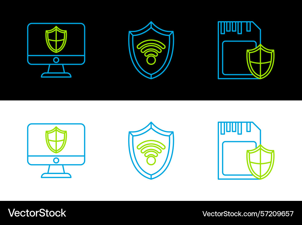 Set line sd card and shield computer monitor Set line sd card and shield computer monitor vector image