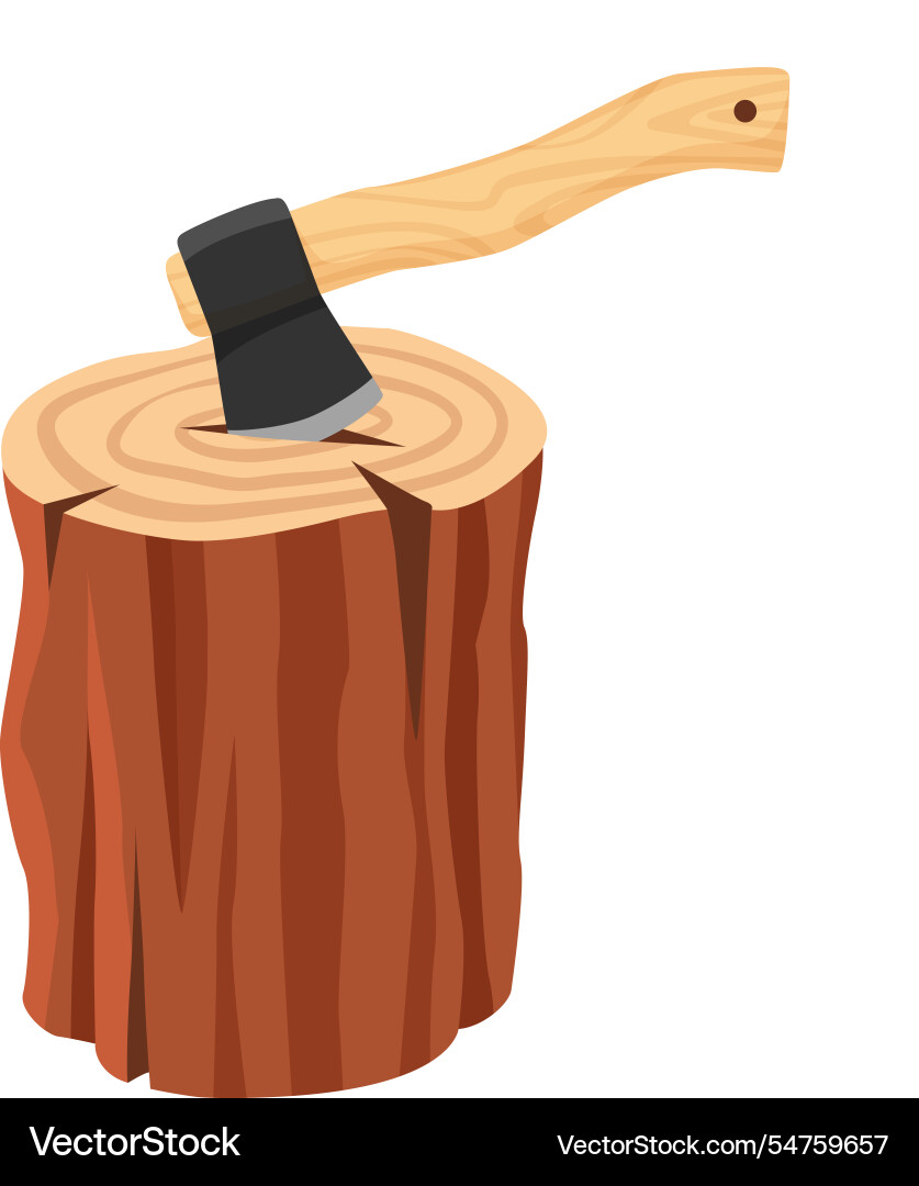 Sharp axe splitting a log serving as an essential vector image