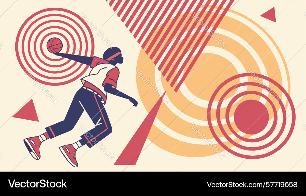 Dynamic runner with abstract geometric background vector image