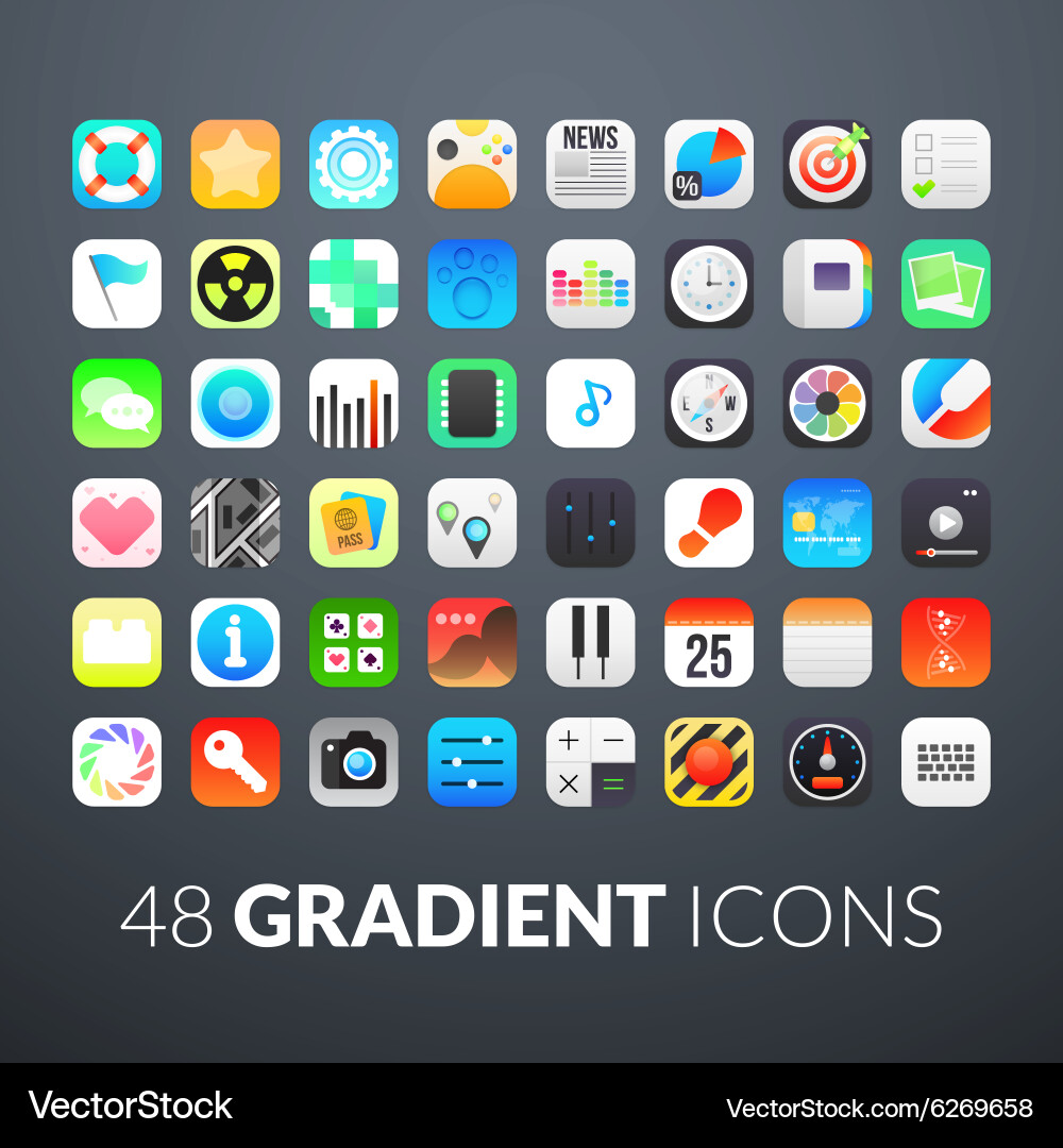 Flat icons gradient style with rounded corners vector image