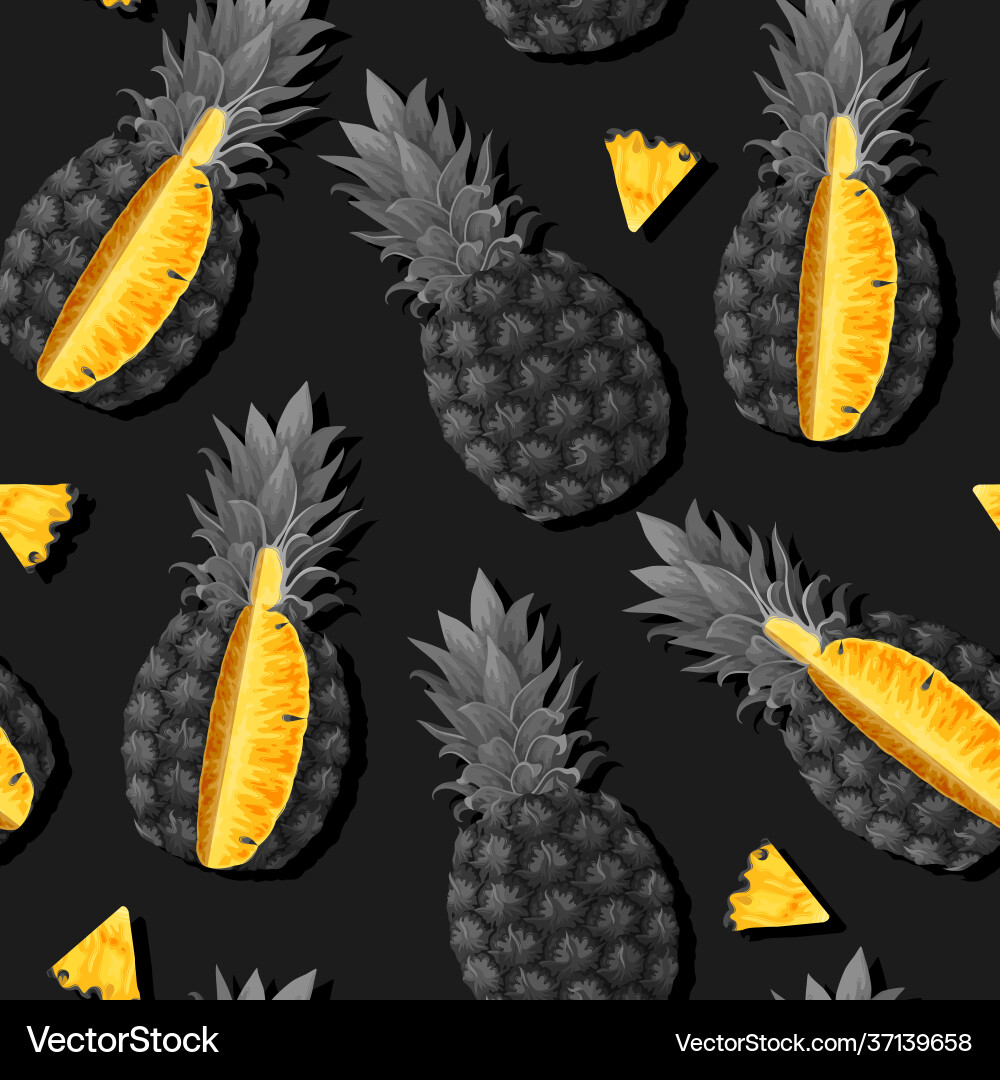 Seamless pattern with pineapples whole and sliced Vector Image
