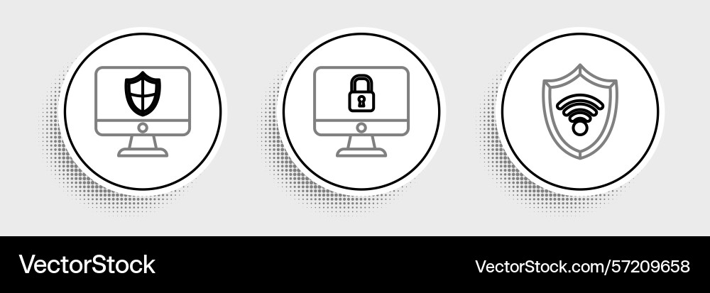 Set line shield with wifi wireless internet Set line shield with wifi wireless internet vector image