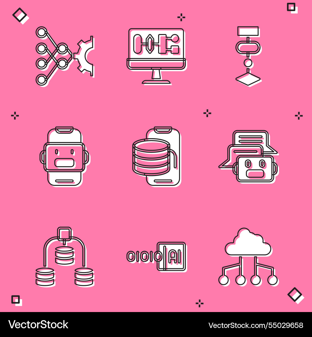 Set neural network algorithm chat bot cloud Set neural network algorithm chat bot cloud vector image