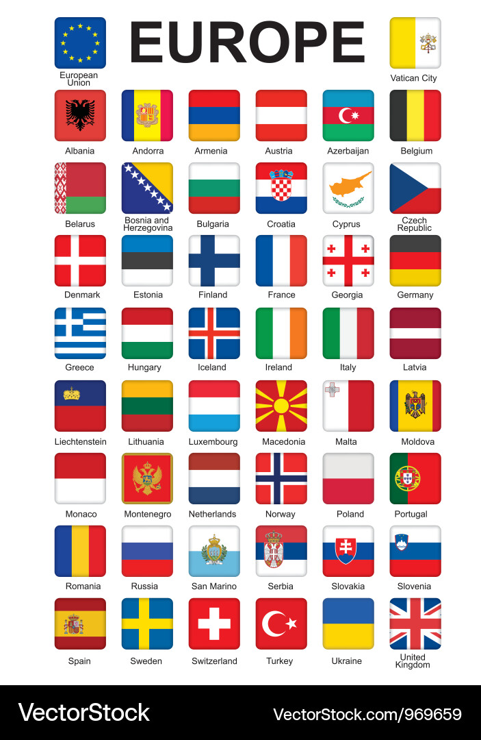 European Flags Buttons Vector Image