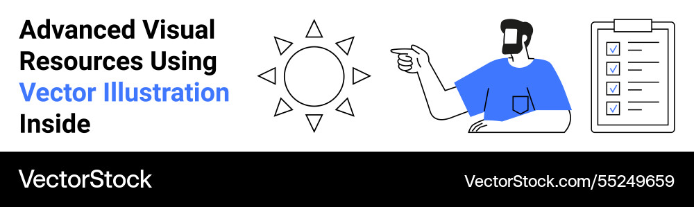 Man pointing at sun with checklist Man pointing at sun with checklist vector image