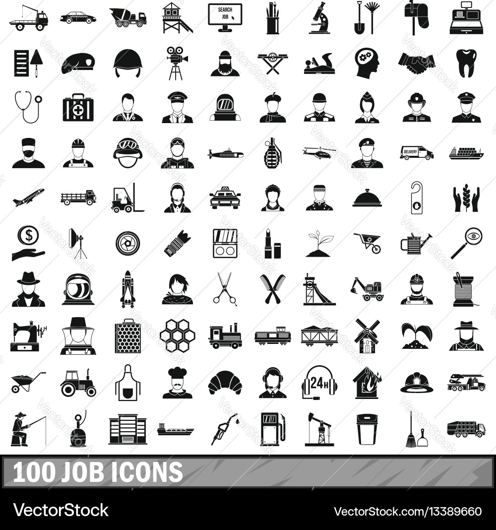 100 job icons set in simple style 100 job icons set in simple style vector image