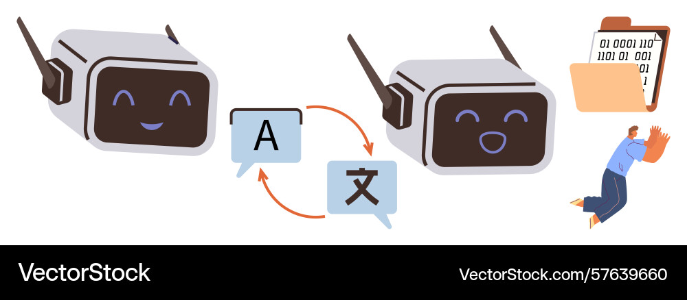 Ai-powered translation with chatbot interaction Ai-powered translation with chatbot interaction vector image