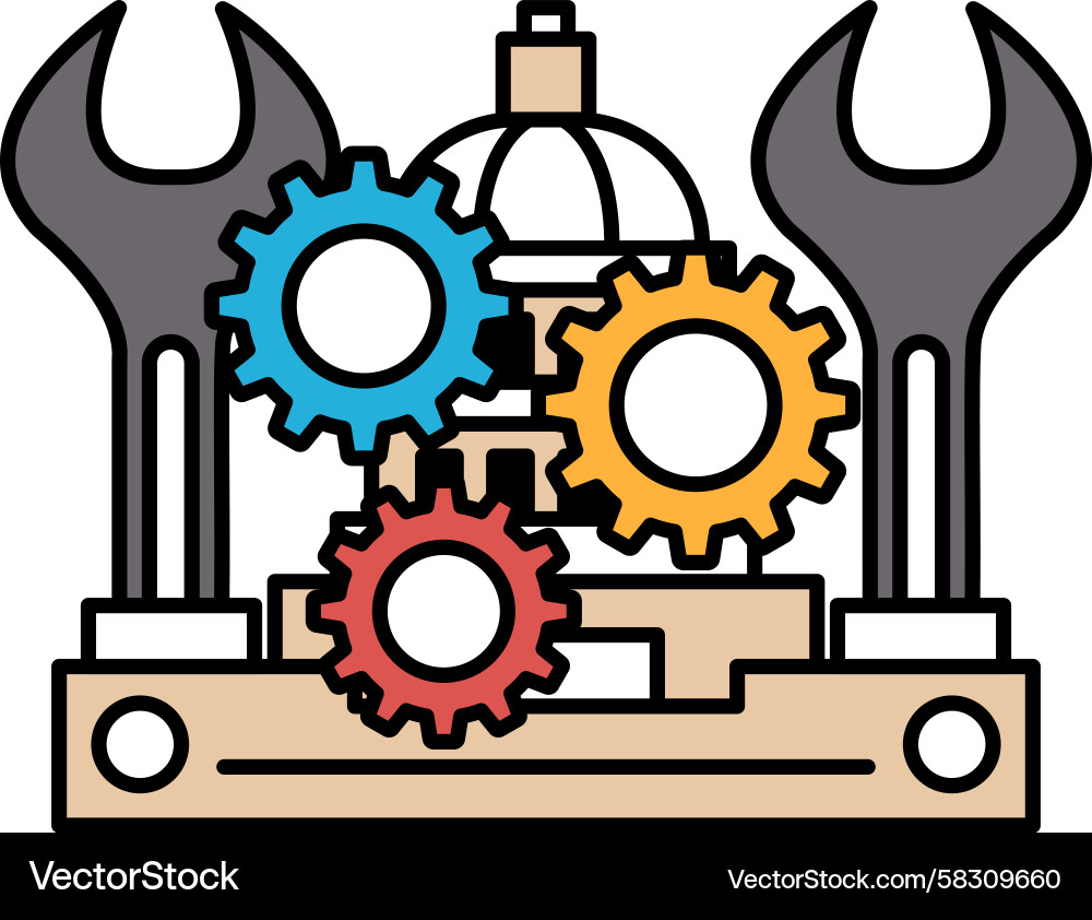 Building with Large Wheel and Gears Vector Image
