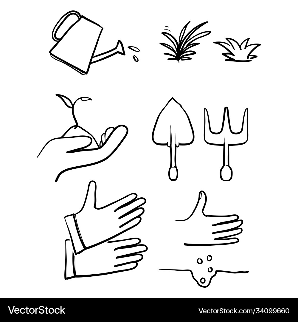 Hand drawn simple set gardening related line vector image